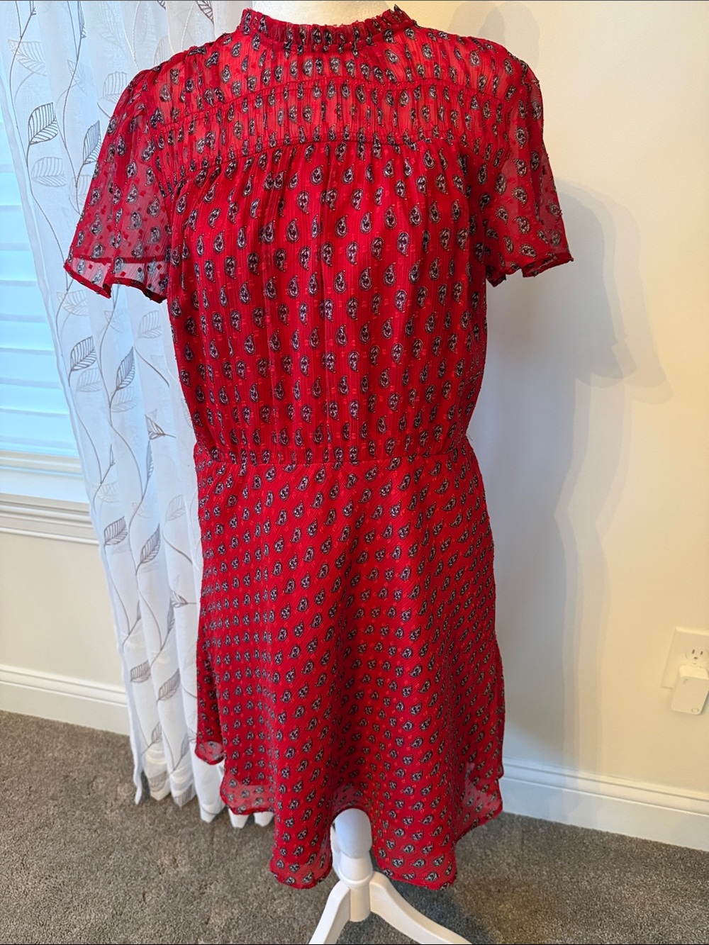 LOFT Red sheer floral print dress